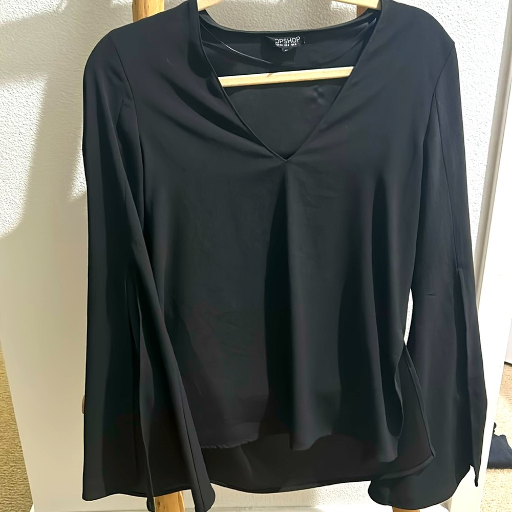 Top shop black bell sleeve long sleeve top